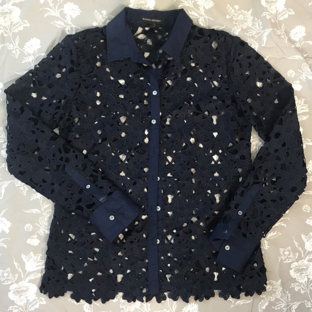 Banana Republic Navy Cut Out Button Down